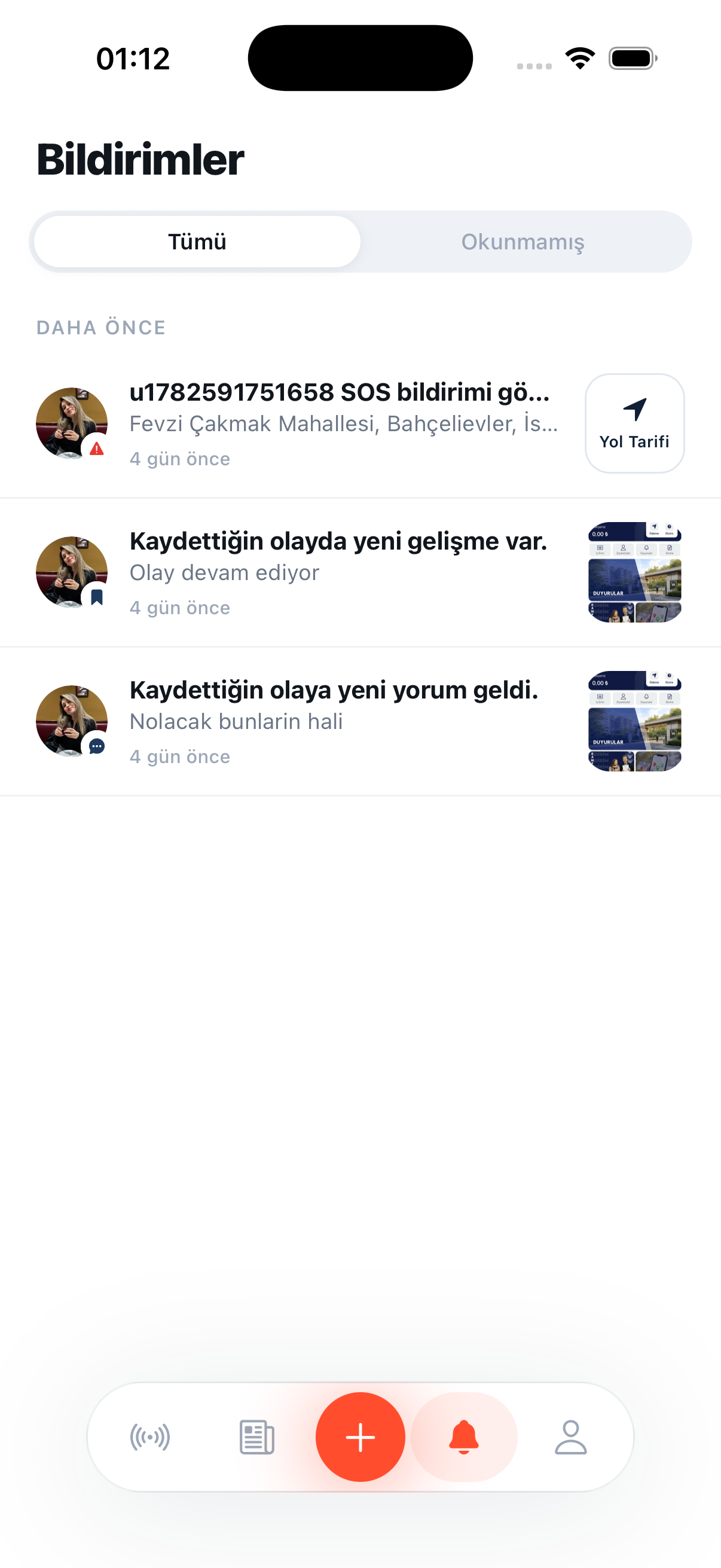 Hatt bildirimler ekran görüntüsü
